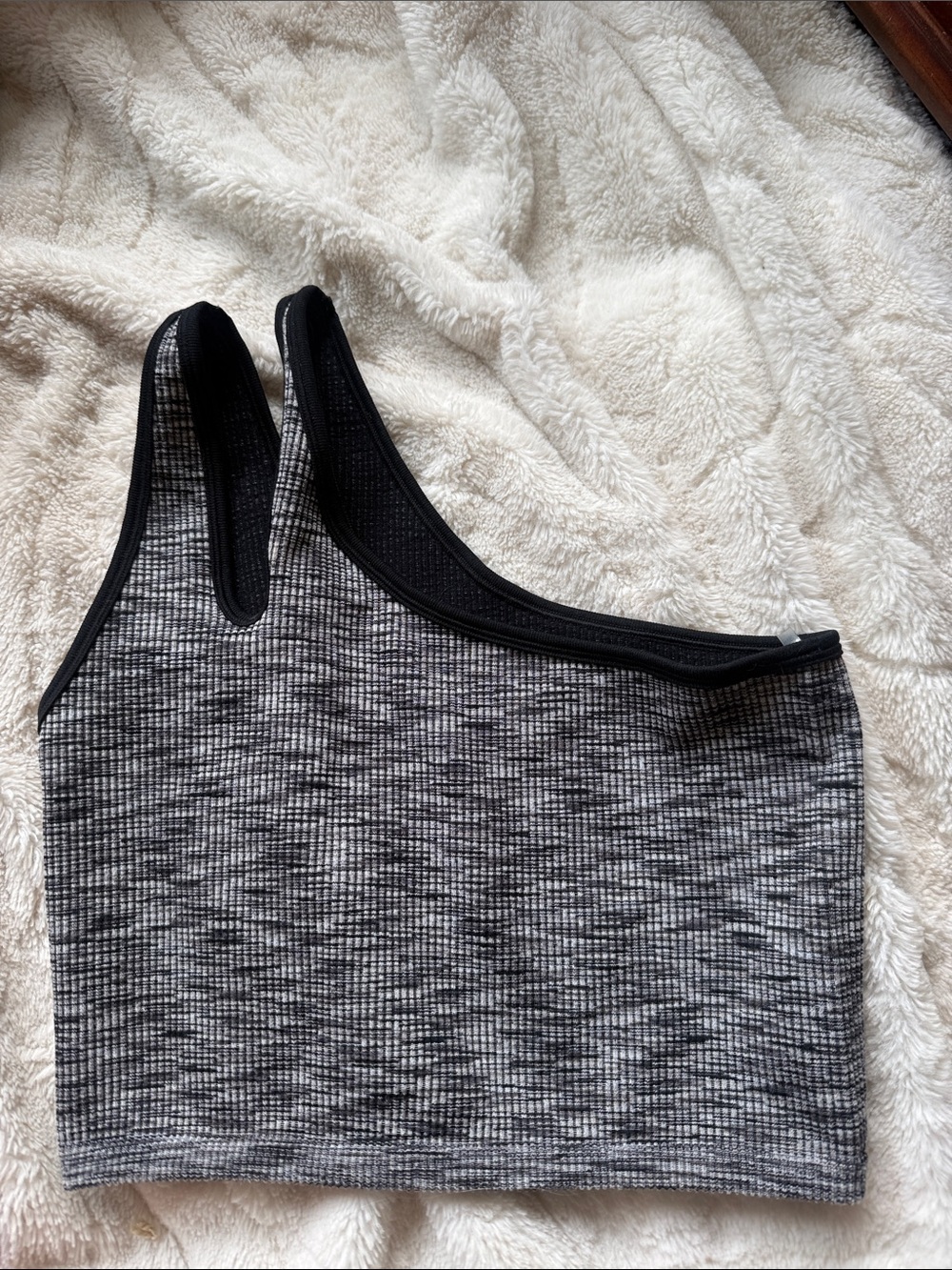 One-Shoulder Gray Black Marled Sports Bra/Crop Top